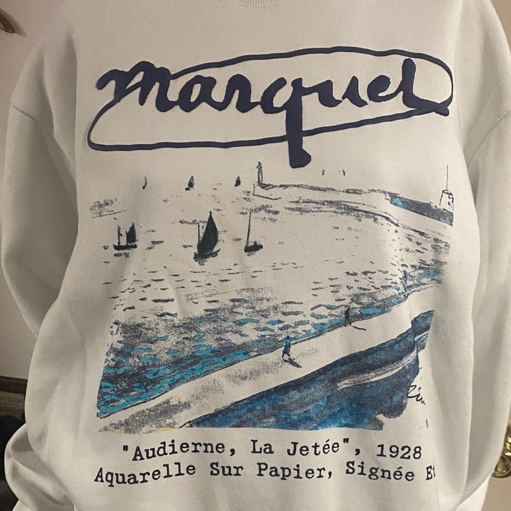 Albert Marquet White Graphic Crew Sweater size Large - Picture 3 of 8